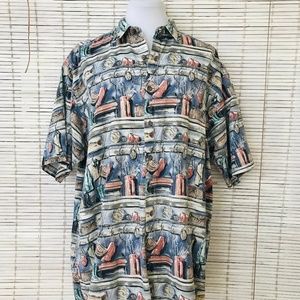 Fly Fishing L Reel Net Gear Outdoor Casual Shirt Blue Ribbon Fisherman